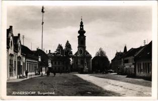 Gyanafalva, Jennersdorf; Fő tér, templom, üzletek / main square, church, shops (EK)