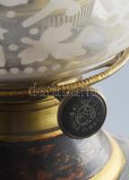 Ditmar Brünner A.G. orientalista asztali petróleumlámpa. Festett fém, bronz, sárkány figurális fogók...