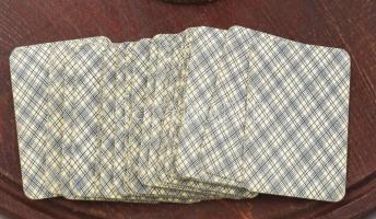 Antik szalon női kártyaasztal. Fa, bronz, ráragasztott kártyalapokkal. Kopással, d: 42 cm, m: 70 cm,...