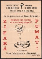 1988 Nu vă prescriu să vă lăsati de fumat... Deoarece sint convins că o s-o faceti singuri!, román dohányzásellenes plakát, hajtva, apró lapszéli szakadással, 34,5x24,5 cm / Romanian anti-smoking poster, with minor tear, 34.5x24.5 cm