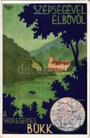 1940 Lillafüred (Miskolc), Szépségével elbűvöl a vadregényes Bükk. A Magyar Királyi Államvasutak (MÁV) turisztikai reklám képeslapja, kiadja Klösz György és Fia / Hungarian State Railways tourism campaign advertisement s: Bartha (EK)