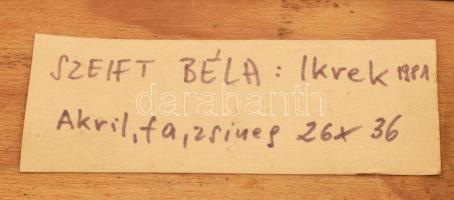 Szeift Béla (1944-2012): Ikrek, 1981. Akril, zsineg, fa. Jelezve jobbra lent: Szeift 81. 25,5x36 cm....