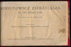 Bátky Zsigmond - Kogutowicz Károly(szerk.): Kogutowicz zsebatlasza. Az 1924. szökő évre. Új sorozat, III. évfolyam. Bp., 1923, Magyar Néprajzi Társaság. Újrakötött félműbőr kötés, címlap ragasztott, kopottas állapotban.