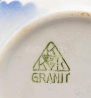 Gránit art deco köretes tál. Jelzett, kopással, d: 12 cm, m: 5 cm