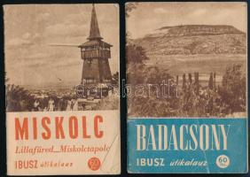 2 db IBUSZ útikalauz: Miskolc.; Badacsony. IBUSZ útikalauzok 8. és 22. Bp., 1952-1953, Közlekedés- és Mélyépítéstudományi Könyv- és Folyóiratkiadó Vállalat, 15+(1) p.; 23+(1) p. Kiadói tűzött papírkötés. Megjelent 2500 példányban.