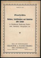 Porträts von Dichtern, Schriftstellern und Gelehrten aller Länder in Schabkunst, Radierung, Kupferstich, Stahlstich, Lithographie, etc.. Buch- und Kunstantiquariat Gilhofer &amp; Ranschburg, Wien. Katalog Nr. 182. Bécs, é.n. (1920-30 k.), Gilhofer &amp; Ranschburg. 88 p. + VIII t. (reprodukciók). Német nyelven. Kiadói papírkötésben, kissé sérült gerinccel, kissé foltos borítóval és táblákkal. Többek közt Barabás Miklós munkáinak felsorolásával!