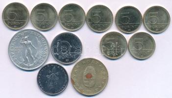 2021. 5Ft Cu-Ni-Zn "75 éves a Forint" (8db, 6xklf) + 2020. 10Ft Cu-Ni "Tisztelet a hő...