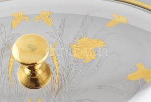 Tálaló edény fedővel Inoxtiv aranyozott, díszített, fém 40x25 cm új állapotban