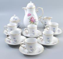 Hollóházi virág mintás porcelán mokkás készlet. Matricás, jelzett, hibátlan hat személyes