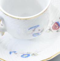 Hollóházi virág mintás porcelán mokkás készlet. Matricás, jelzett, hibátlan hat személyes
