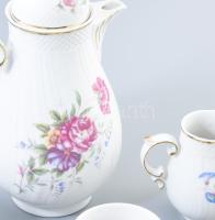 Hollóházi virág mintás porcelán mokkás készlet. Matricás, jelzett, hibátlan hat személyes