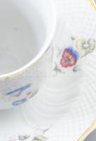 Hollóházi virág mintás porcelán mokkás készlet. Matricás, jelzett, hibátlan hat személyes