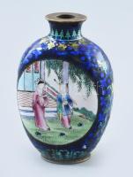 Antik kínai illatszeres flaska. Réz, zománc festéssel, sérült, hiányos zománc 7 cm