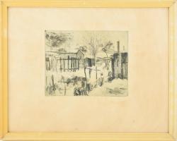 Bozsik István (1941-2006): Havas udvar. Rézkarc, papír, jelzett, üvegezett fakeretben, lap széle kis...