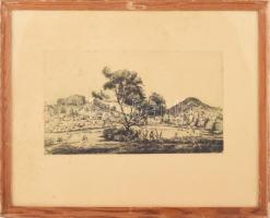 Boldizsár István (1897-1984): Dombos táj. Rézkarc, papír, jelzett, foltos, üvegezett fakeretben, 21x...
