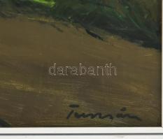 Turcsán Miklós (1944-): Erdőszéle. Olaj, farost. Jelzett. Hátoldalán autográf felirattal és Képcsarn...