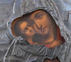 Vlagyimiri Istenanya. Ikon, cca 1910/20, orosz ikonfestő, tojástempera, fa, 84-es ezüst (Ag) okládda...