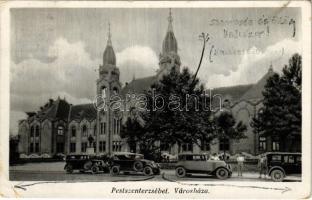 1937 Budapest XX. Pestszenterzsébet, Pesterzsébet, Erzsébetfalva; Városháza, automobilok (EK)