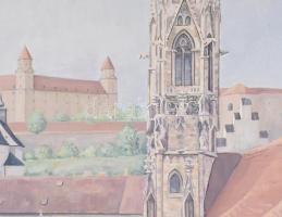 Edita Ambrušová (1920-2015), szlovák festő: Pozsonyi látkép a várral, 1988. Olaj, vászon. Jelzett. D...