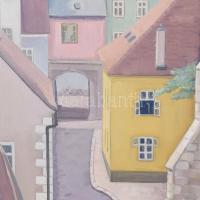 Edita Ambrušová (1920-2015), szlovák festő: Pozsonyi látkép a várral, 1988. Olaj, vászon. Jelzett. D...