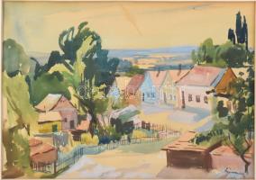 Lipovniczky László (1910-1971): Tahitótfalusi utcarészlet. Akvarell, papír. Jelzett. Dekoratív, üvegezett fakeretben. 31x44 cm.