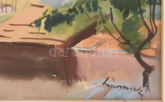 Lipovniczky László (1910-1971): Tahitótfalusi utcarészlet. Akvarell, papír. Jelzett. Dekoratív, üveg...