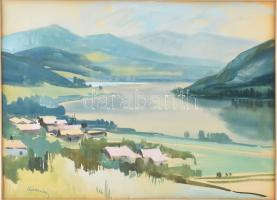 Lipovniczky László (1910-1971): Dunakanyar Nógrádverőce felől. Akvarell, papír. Jelzett. Dekoratív, üvegezett fakeretben. 32x45 cm.