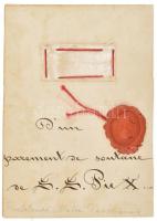 cca 1903-1914 X. Pius pápa (1835-1914) ruhájából (reverendájából) származó ereklye, mellette viaszpe...