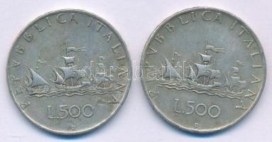 Olaszország 1960R 500L Ag "Kolumbusz hajói" (2x) T:VF  Italy 1960R 500 Lire Ag "Columbus' Ships" (2x) C:VF  Krause KM#98