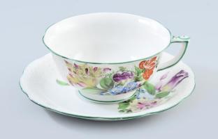 Herendi virág mintás teás csésze, kézzel festett, jelzett, kis kopással,