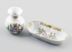 2 db Herendi Viktória mintás tálka és vázácska. Kézzel festett, jelzett, hibátlan, 12x6 cm m: 6,5 cm