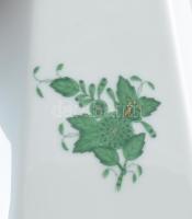Herendi zöld Apponyi mintás váza, porcelán, kézzel festett, jelzett, hibátlan, 23,5 cm