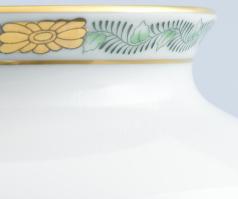 Herendi zöld Apponyi mintás nagy váza, porcelán, kézzel festett, jelzett, hibátlan, 23 cm, d: 22 cm