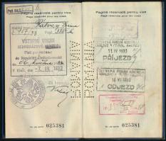 1933 Román Királyság fényképes útlevele magyar személy részére