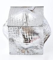 Laczák Géza (1951-): Strukturalista díszdoboz. Fém, fa betéttel, jelzett, 13x12x11 cm