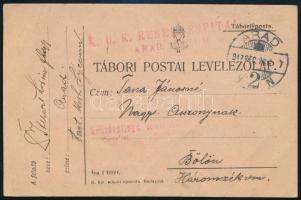 1917 Tábori posta levelezőlap / Field postcard K.u.K. RESERVESPITAL ARAD. LYCEUM