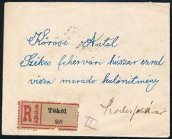 1920 Ajánlott levél 5 db bélyeggel / Registered cover with 5 stamps "TÖKÖL" - "SZÉKES...