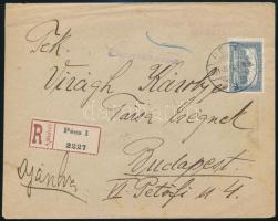 1921 Ajánlott levél 3,50K bérmentesítéssel Pécsről Budapestre, cenzúrázva / Registered censored cover
