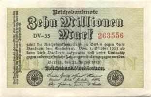 Német Birodalom / Weimari Köztársaság 1923. 10.000.000M (6x) egymás utáni sorszámokkal T:I,I-