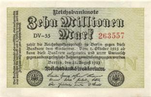 Német Birodalom / Weimari Köztársaság 1923. 10.000.000M (6x) egymás utáni sorszámokkal T:I,I-