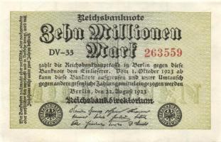 Német Birodalom / Weimari Köztársaság 1923. 10.000.000M (6x) egymás utáni sorszámokkal T:I,I-