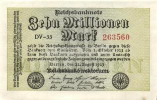 Német Birodalom / Weimari Köztársaság 1923. 10.000.000M (6x) egymás utáni sorszámokkal T:I,I-