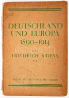 Stieve, Friedrich: Deutschland und Europa 1890-1914. Ein Handbuch zur Vorgeschichte des Weltkrieges mit den wichtigsten Dokumenten. Berlin, 1927, Verlag für Kulturpolitik. XV+254 p. + 3 kihajtható térképpel. Német nyelven. Kiadói kartonált papírkötésben, sérült és hiányzó gerinccel, foltos borítóval, laza kötéssel, első néhány lap kissé foltos.