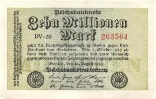 Német Birodalom / Weimari Köztársaság 1923. 10.000.000M (3x) egymás utáni sorszámokkal T:I