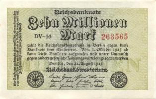 Német Birodalom / Weimari Köztársaság 1923. 10.000.000M (3x) egymás utáni sorszámokkal T:I