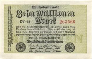 Német Birodalom / Weimari Köztársaság 1923. 10.000.000M (3x) egymás utáni sorszámokkal T:I