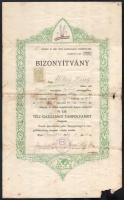 1930 Nemesbikk, bizonyítvány m. kir. téli gazdasági tanfolyam elvégzéséről, 50f okmánybélyeggel. Sérült, foltos.