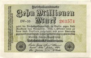 Német Birodalom / Weimari Köztársaság 1923. 10.000.000M (5x) egymás utáni sorszámokkal T:I,I-