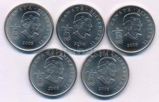 Kanada 2008. 25c Ni-acél "2010-es Téli Olimpia, Vancouver"(5xklf) forgalmi emlékkiadások, ...