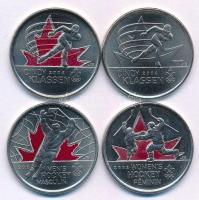 Kanada 2009. 25c Ni-acél Olimpiai Arany pillanatok (4xklf) forgalmi emlékkiadások, kapszulákban T:UNC,AU Canada 2009. 25 Cents Ni-steel Olympics Golden Moments (4xdiff) circulating commemorative coins in capsules C:UNC,AU